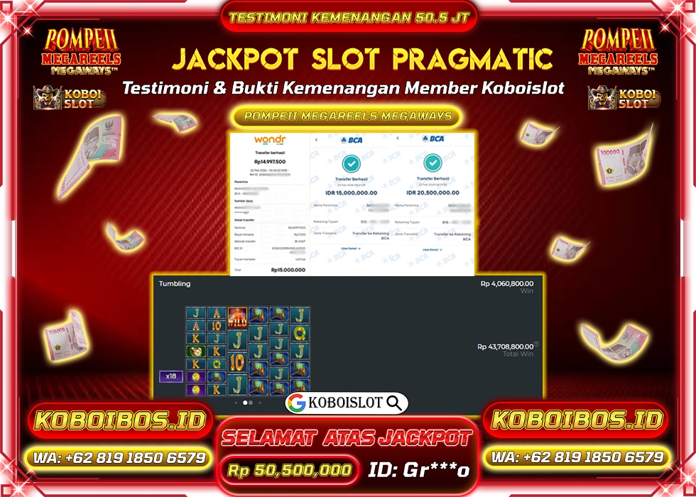 BUKTI KEMENANGAN SLOT GACOR POMPEII MEGAREELS MEGAWAYS Rp50.500.000,- LUNAS